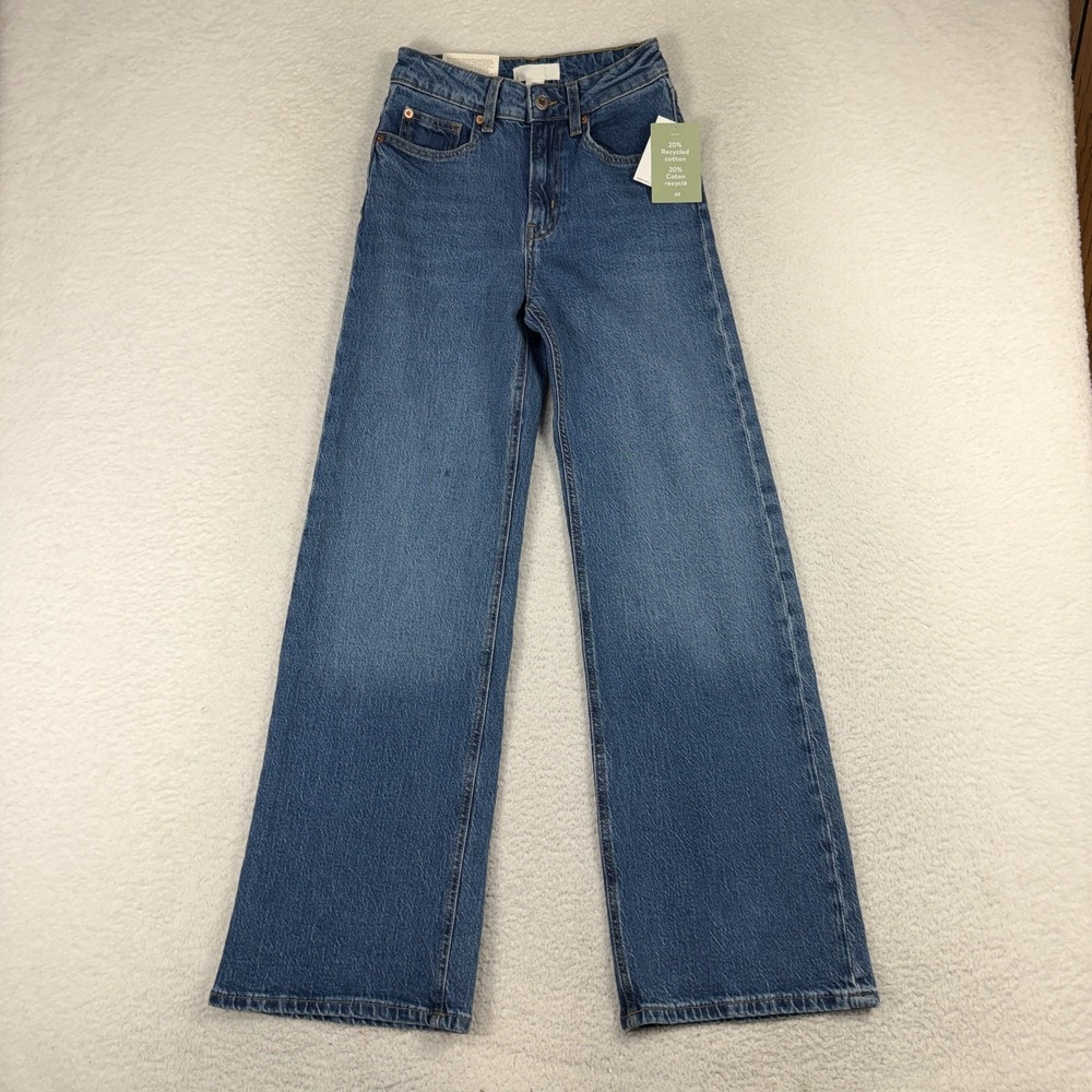 H&M Women's US 2 /EUR 34 (W23"x30") Wide Leg High Waist Blue Denim Jeans NWT